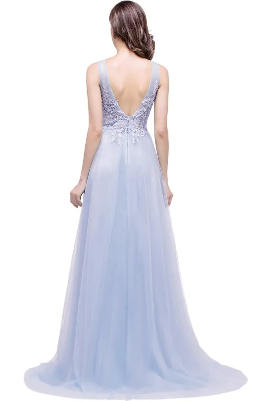 Elegant Tulle Lace Aline Evening Dress Sleeveles Beading Special Occasion Dress