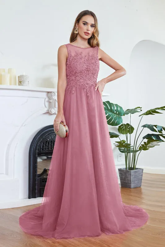 Elegant Tulle Lace Aline Evening Dress Sleeveles Beading Special Occasion Dress