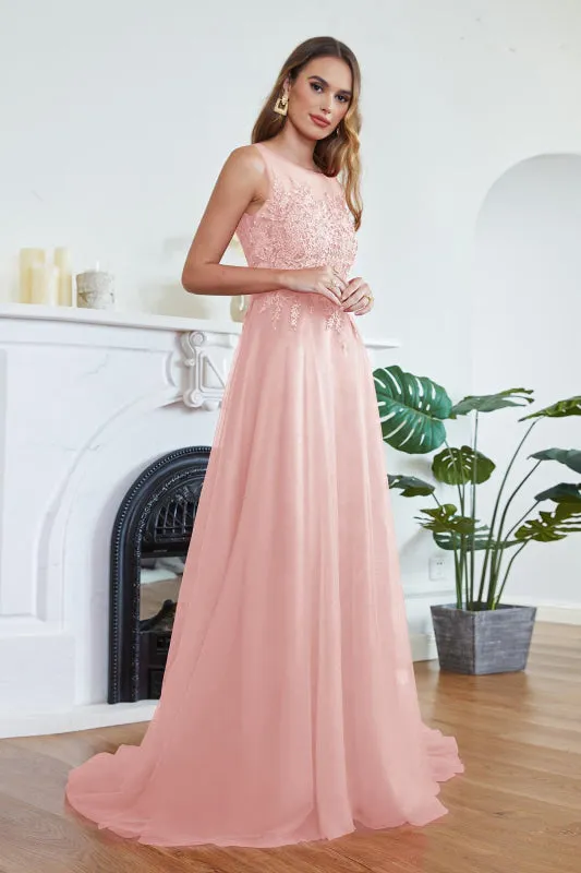 Elegant Tulle Lace Aline Evening Dress Sleeveles Beading Special Occasion Dress