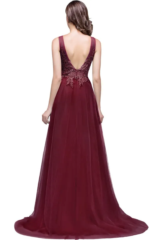 Elegant Tulle Lace Aline Evening Dress Sleeveles Beading Special Occasion Dress