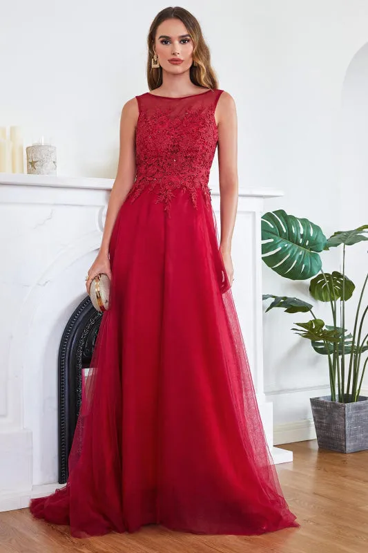 Elegant Tulle Lace Aline Evening Dress Sleeveles Beading Special Occasion Dress