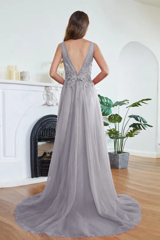 Elegant Tulle Lace Aline Evening Dress Sleeveles Beading Special Occasion Dress