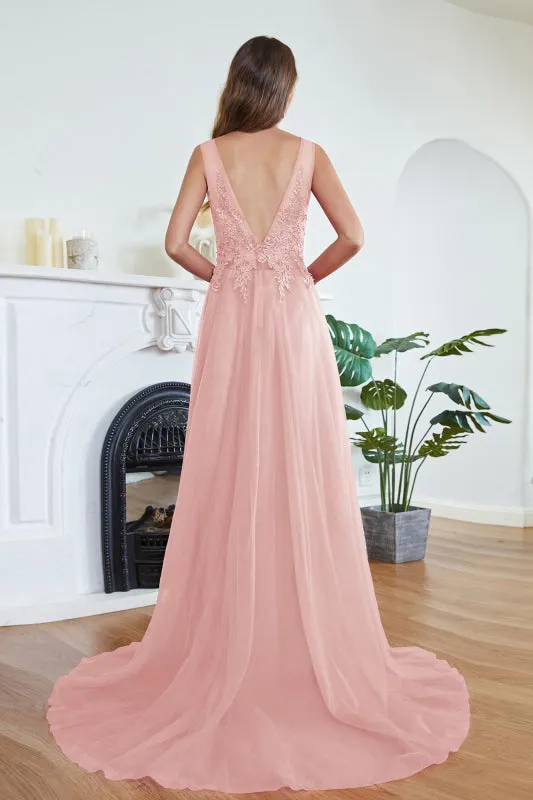 Elegant Tulle Lace Aline Evening Dress Sleeveles Beading Special Occasion Dress