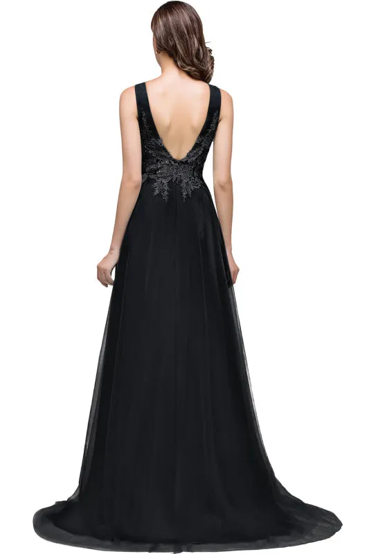 Elegant Tulle Lace Aline Evening Dress Sleeveles Beading Special Occasion Dress