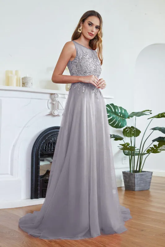 Elegant Tulle Lace Aline Evening Dress Sleeveles Beading Special Occasion Dress