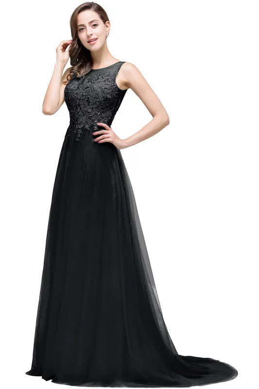 Elegant Tulle Lace Aline Evening Dress Sleeveles Beading Special Occasion Dress