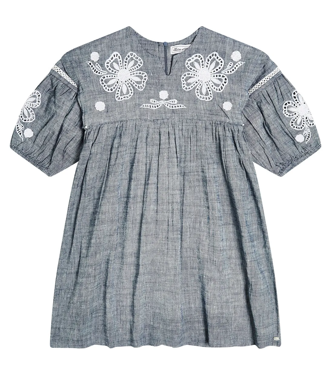 Embroidered linen and cotton dress Tartine et Chocolat, gray
