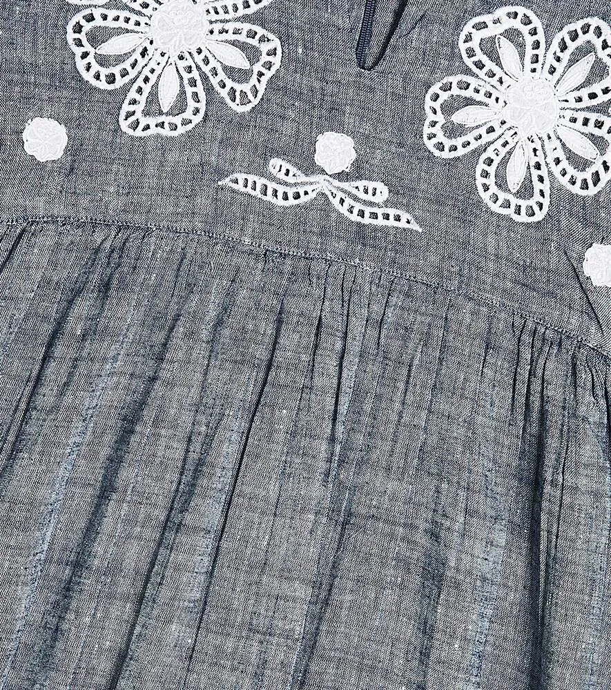 Embroidered linen and cotton dress Tartine et Chocolat, gray
