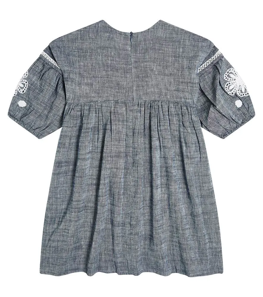 Embroidered linen and cotton dress Tartine et Chocolat, gray