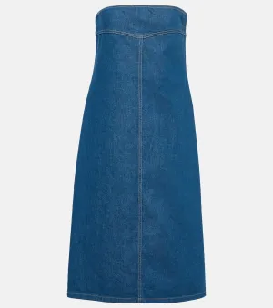 FERRAGAMO strapless denim midi dress, blue