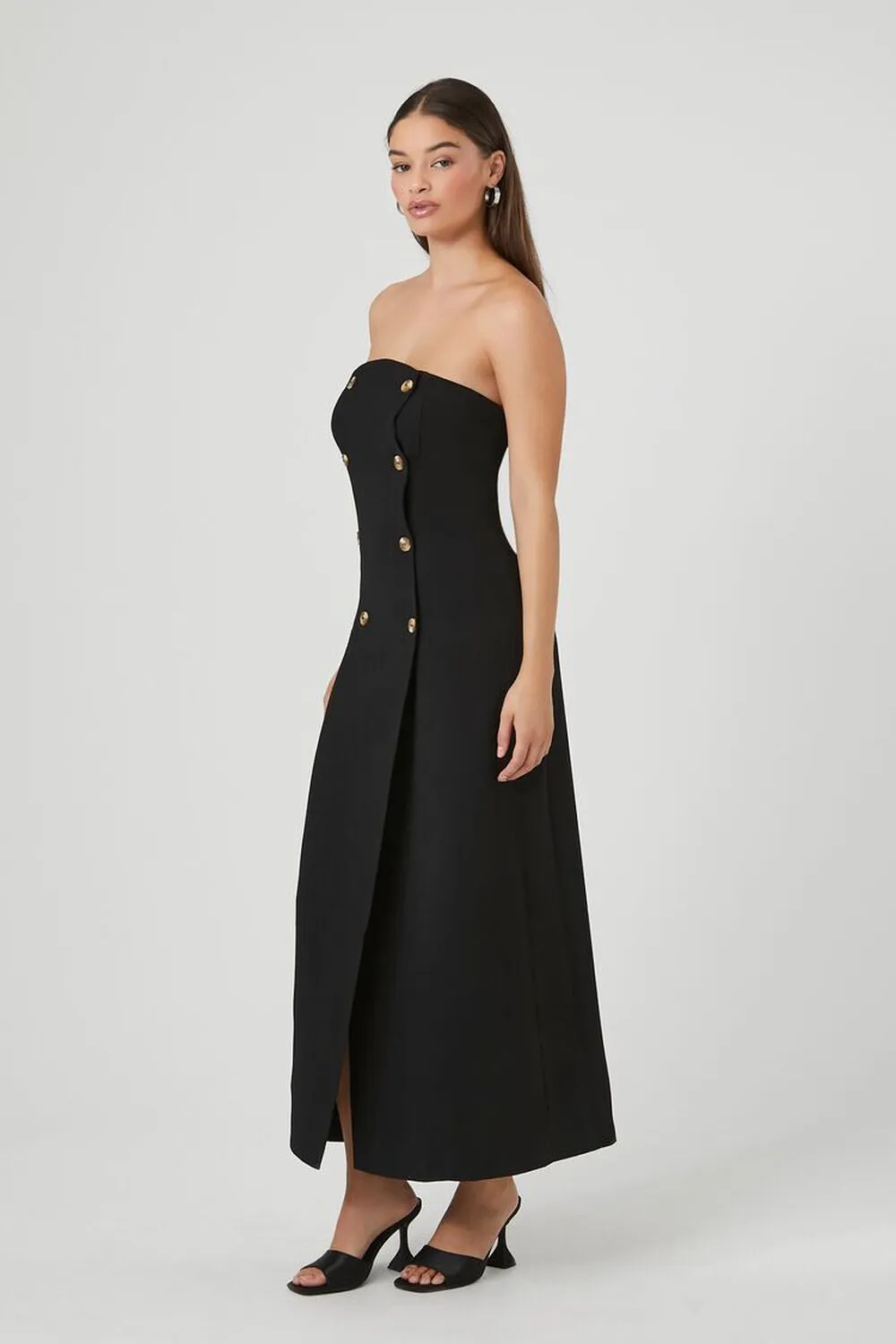 Forever 21 Double Breasted Strapless Maxi Dress, Black