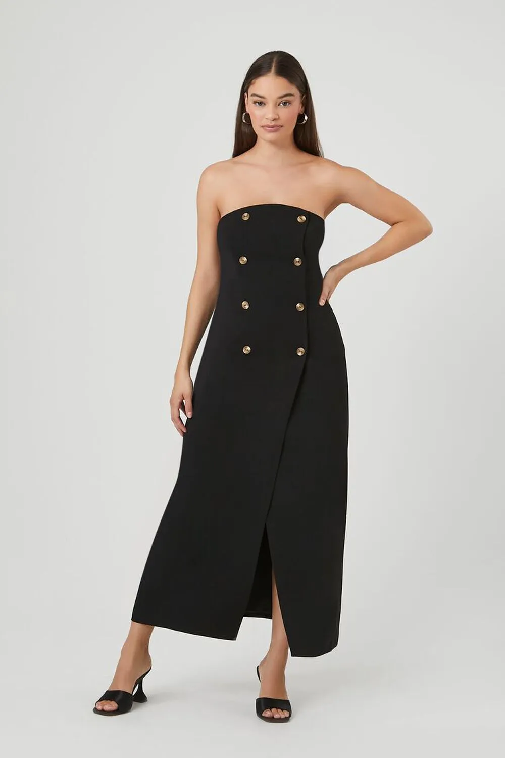 Forever 21 Double Breasted Strapless Maxi Dress, Black