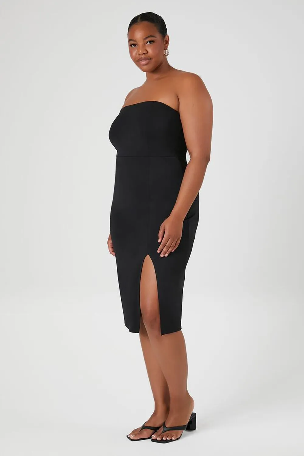 Forever 21 Plus Size Bodycon Midi Dress Strapless Black