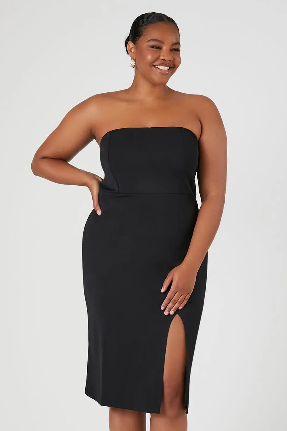 Forever 21 Plus Size Bodycon Midi Dress Strapless Black