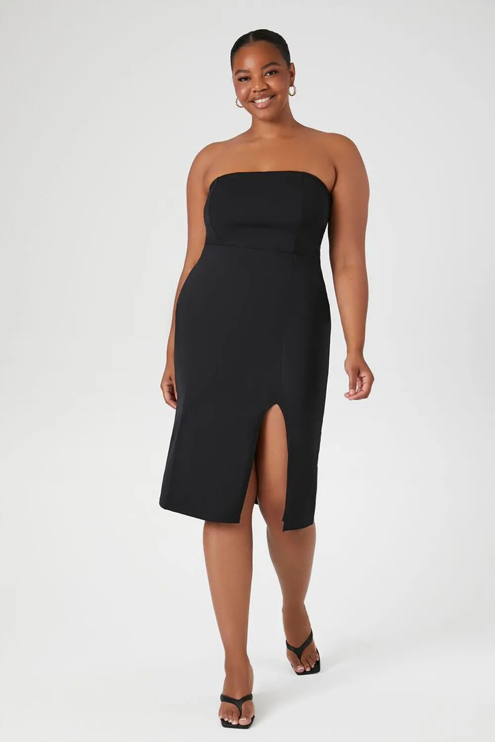 Forever 21 Plus Size Bodycon Midi Dress Strapless Black