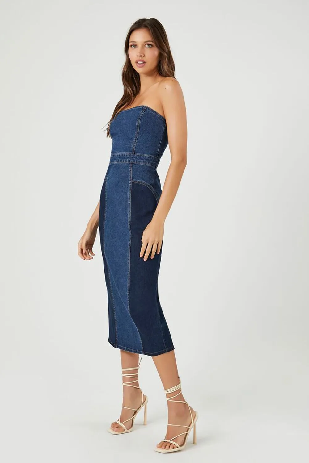 Forever 21 Strapless Denim Midi Dress, Denim