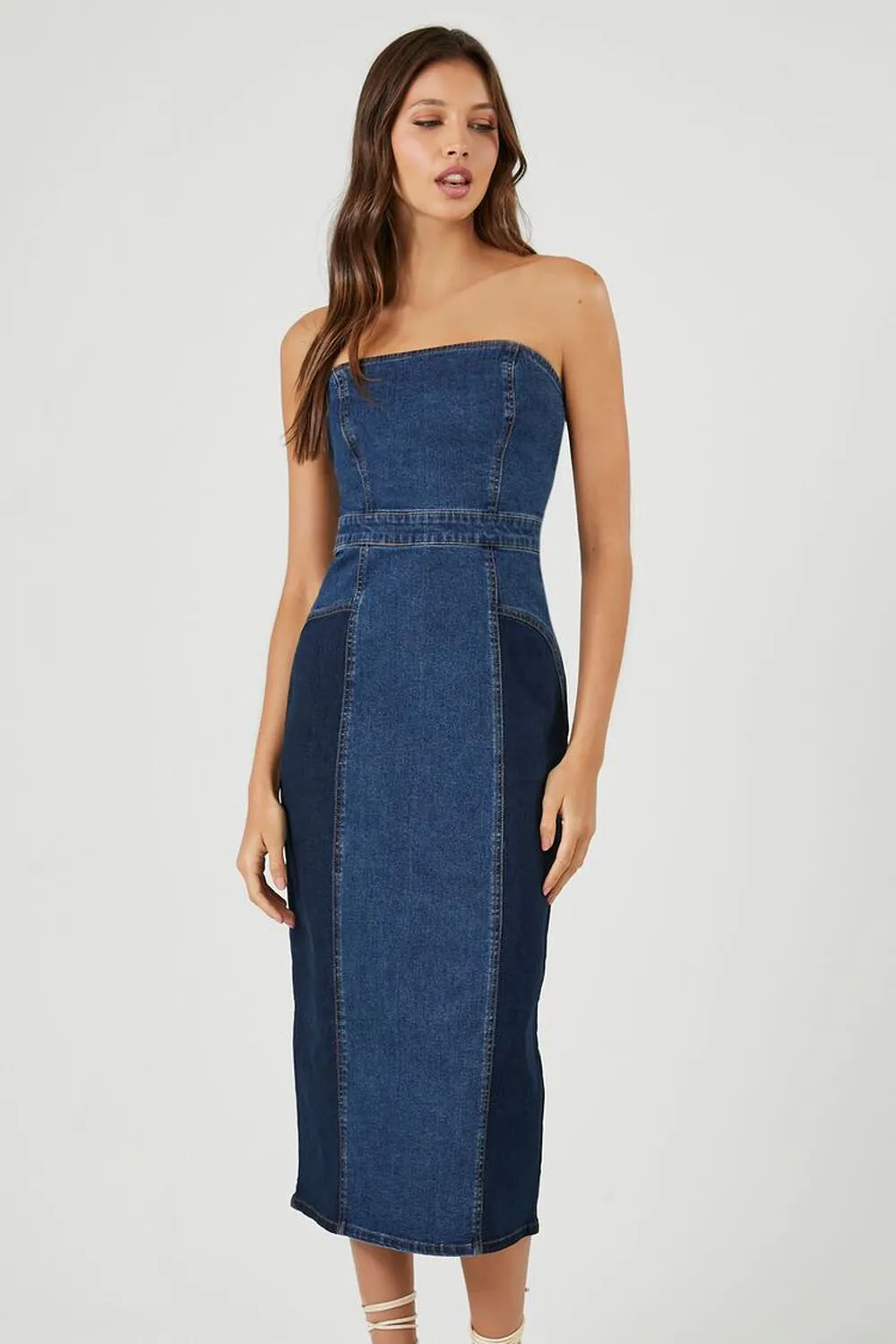 Forever 21 Strapless Denim Midi Dress, Denim