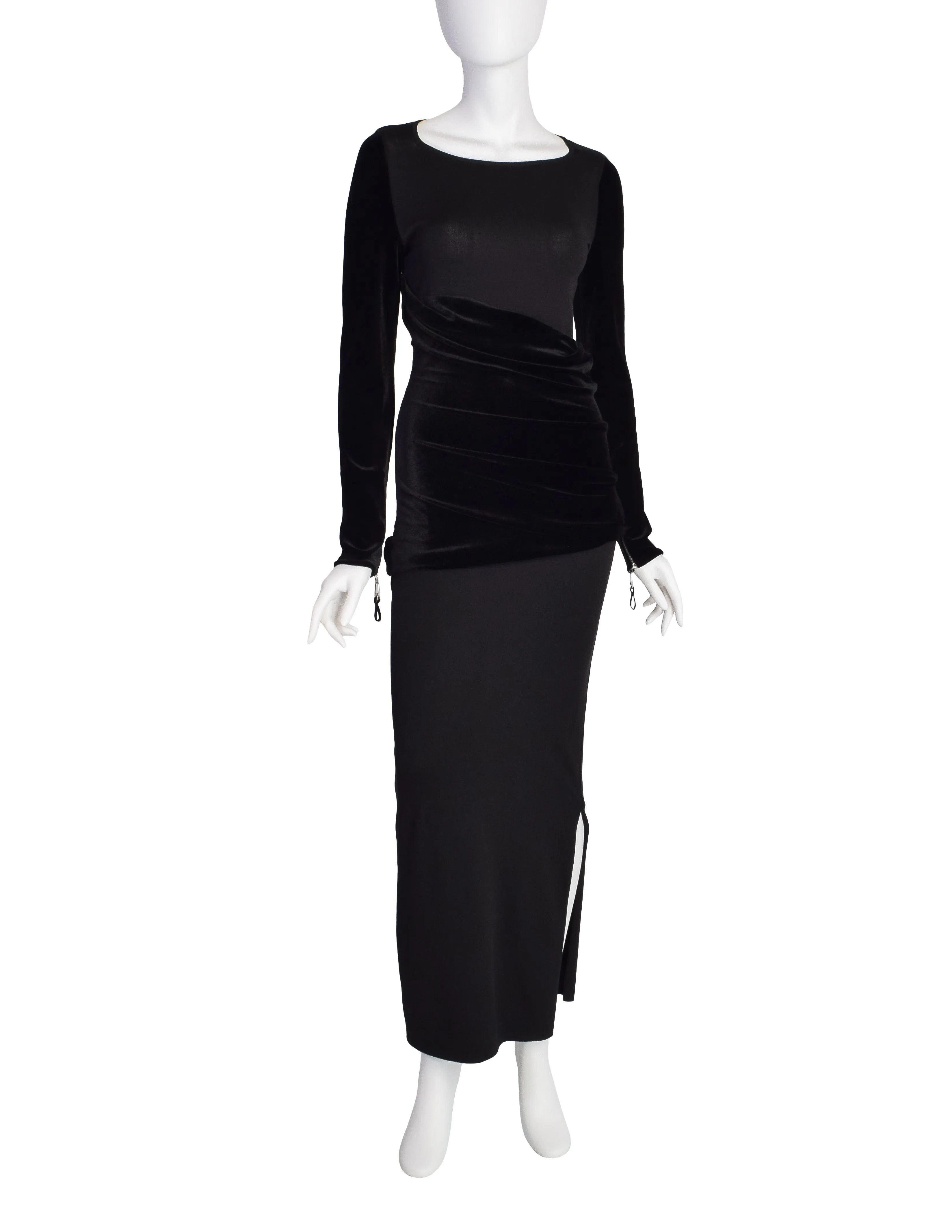Gianfranco Ferre Vintage Black Knit and Velvet Evening Dress