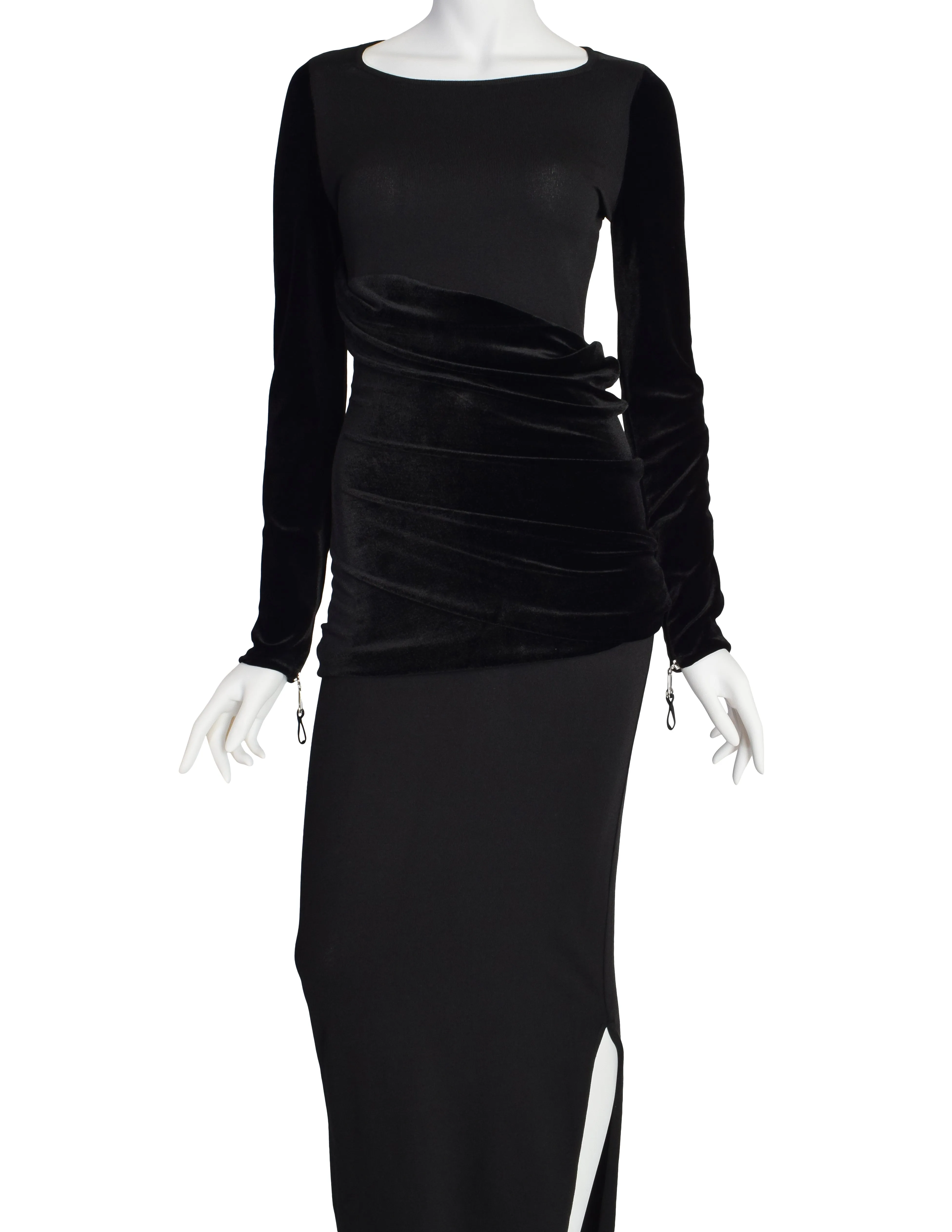 Gianfranco Ferre Vintage Black Knit and Velvet Evening Dress