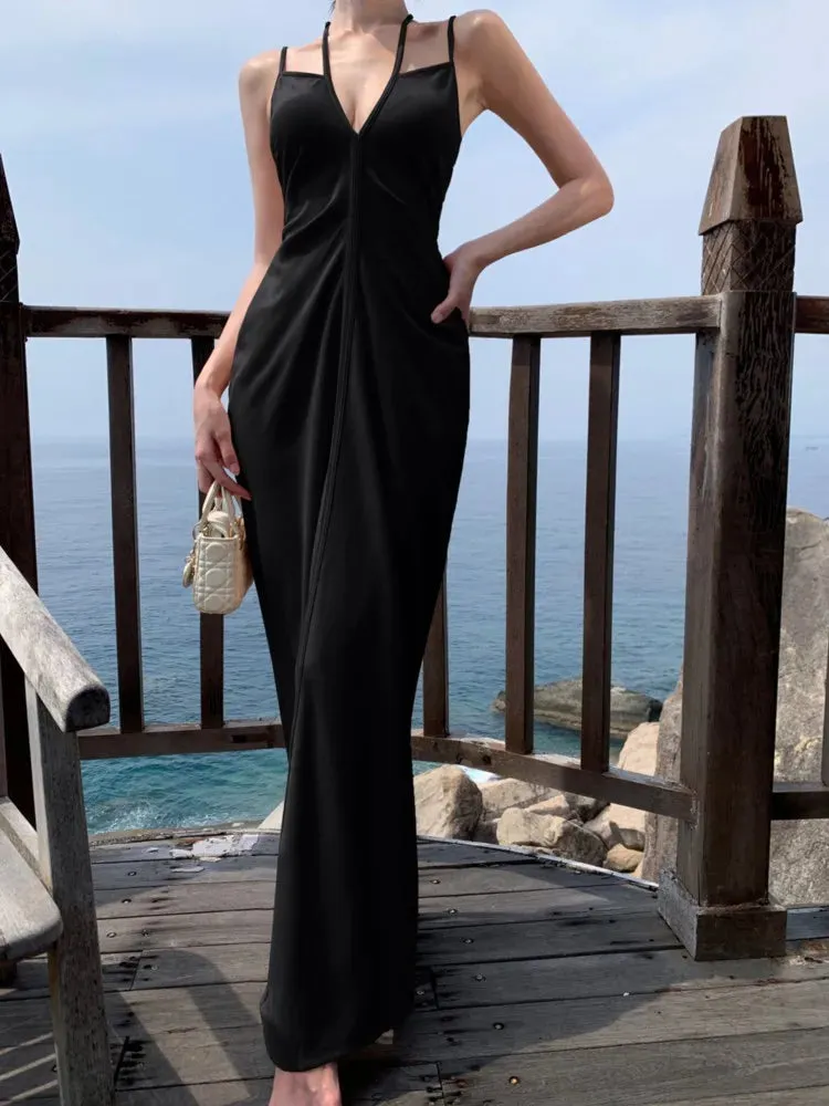 Girlary Fashion New Women Halter Bodycon Casual Midi Dress Sleeveless Slim Sexy Vintage Elegant Party Birthday Vestidos Female Robe