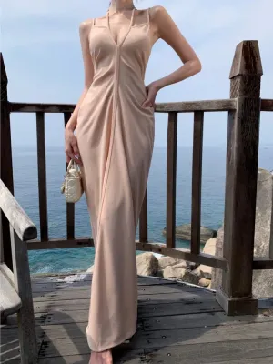 Girlary Fashion New Women Halter Bodycon Casual Midi Dress Sleeveless Slim Sexy Vintage Elegant Party Birthday Vestidos Female Robe