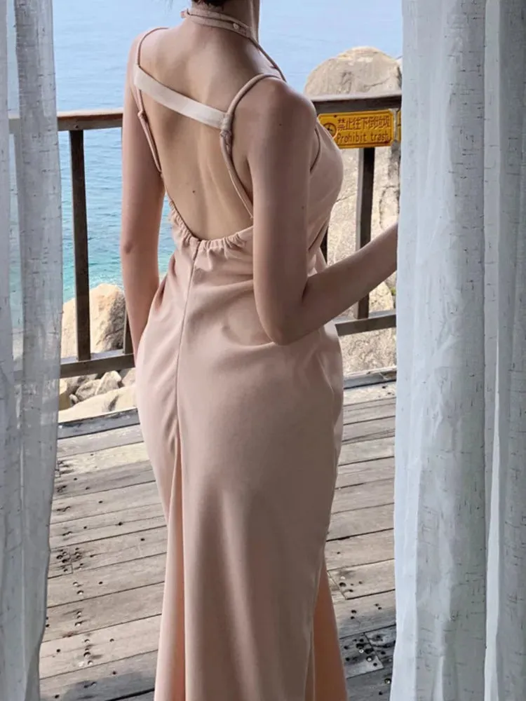 Girlary Fashion New Women Halter Bodycon Casual Midi Dress Sleeveless Slim Sexy Vintage Elegant Party Birthday Vestidos Female Robe