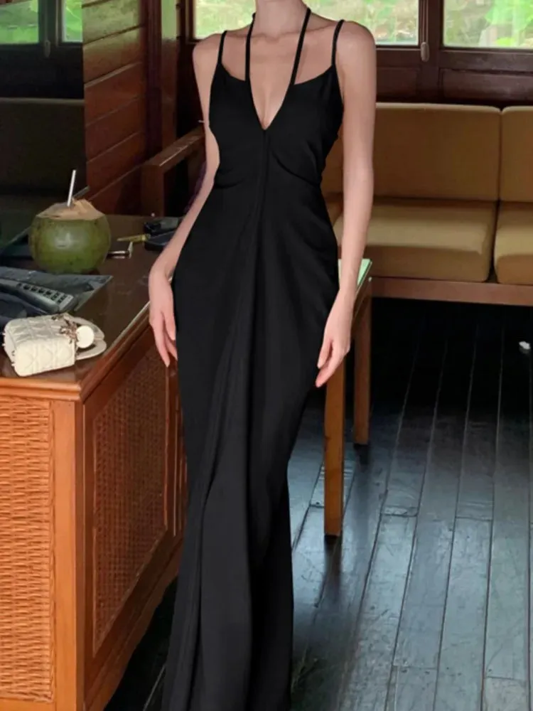Girlary Fashion New Women Halter Bodycon Casual Midi Dress Sleeveless Slim Sexy Vintage Elegant Party Birthday Vestidos Female Robe