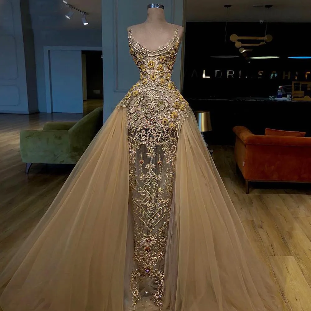 Gold Detachable Sequins Prom Dress Sheath Fashion Lace Evening Dresses 2025 Party Dresses Custom Make Formal Dress