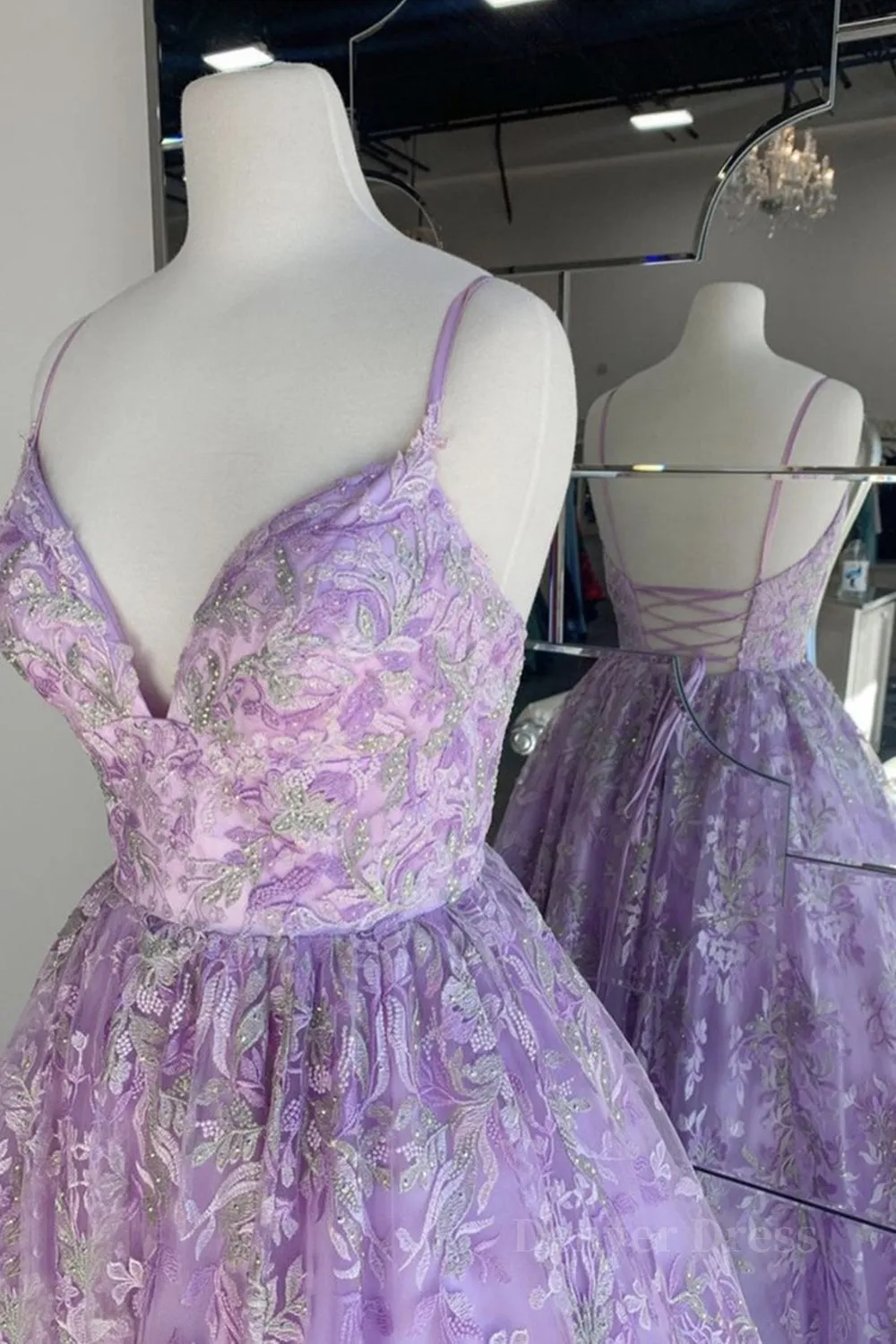 Gorgeous V Neck Thin Straps Purple Long Prom Dress V Neck Purple Formal Evening Dress Purple Ball Gown