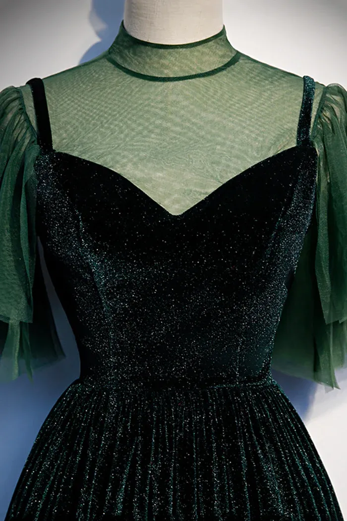 Green Velvet Long A-Line Prom Dress Evening Dresses
