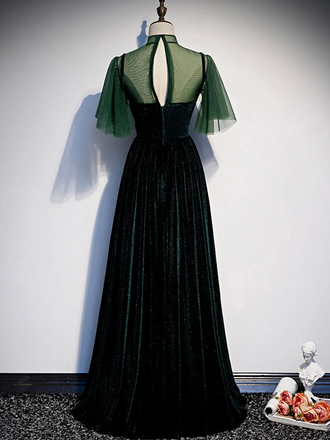 Green Velvet Long Prom Dress Elegant A-Line Green Evening Dress