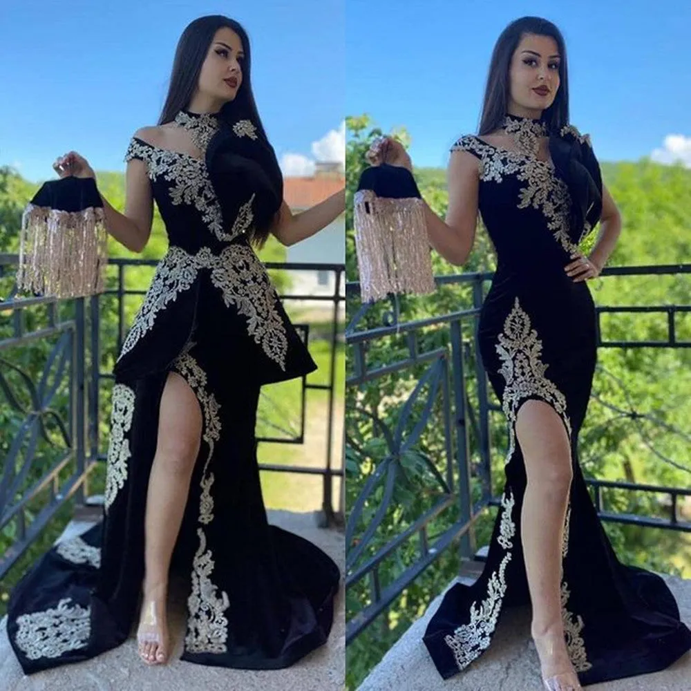 Halter Velvet Mermaid Evening Gown Side Split Prom Dress