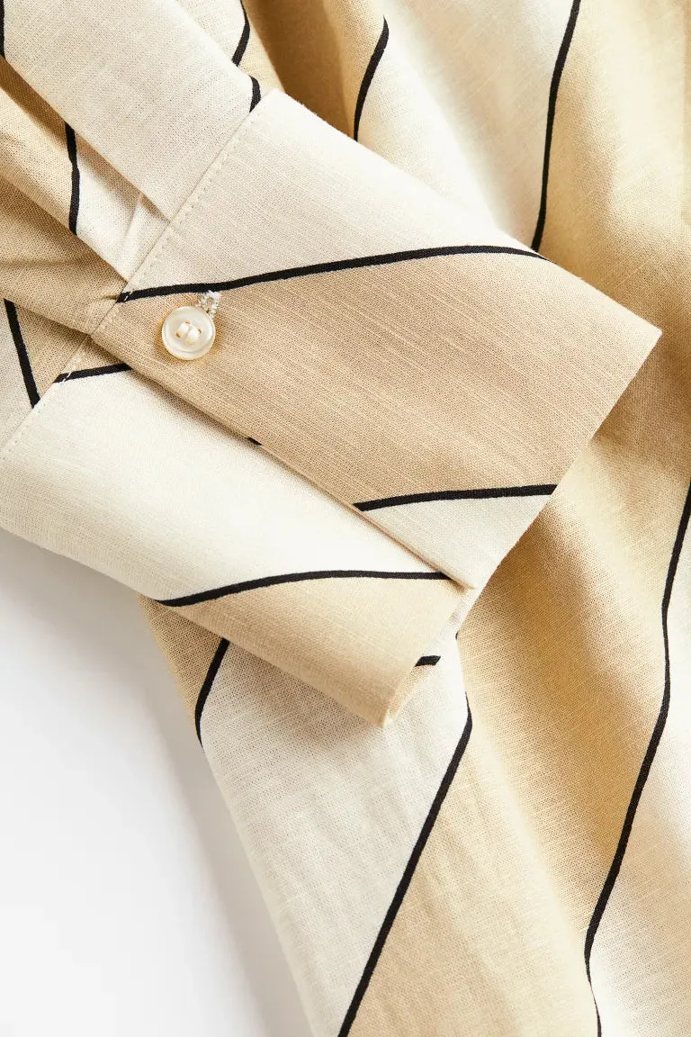 H&M Linen Blend Wrap Dress, Beige/Diagonal Stripes