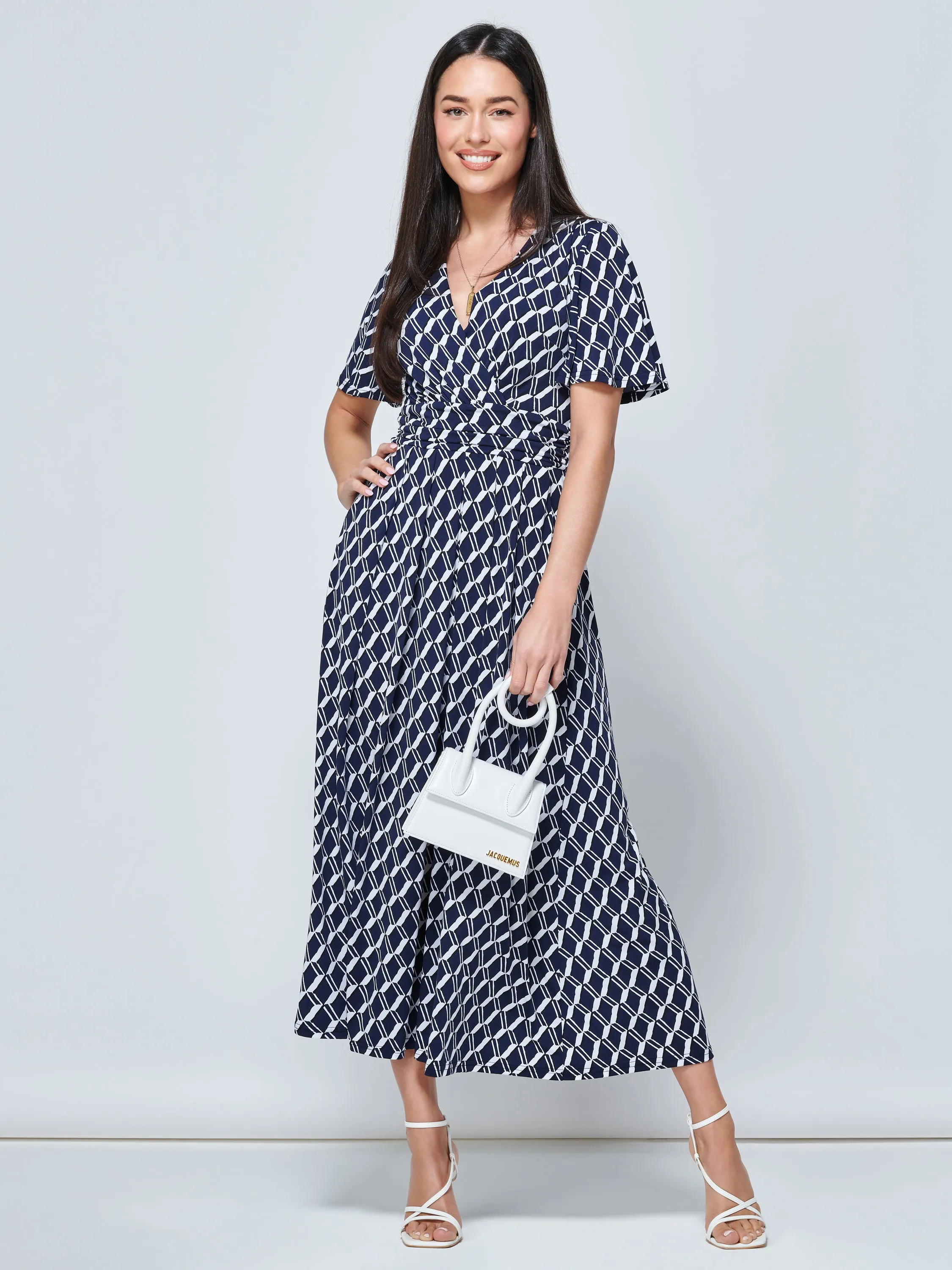 Jaylynn Flare Sleeve Jersey Maxi Dress, Navy Geo