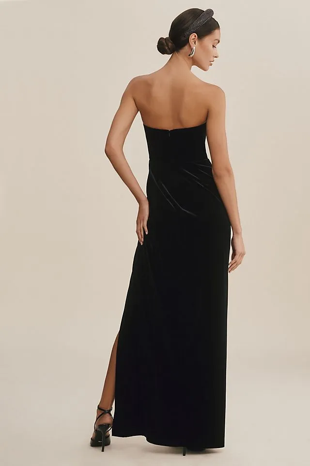Jenny Yoo Cassandra Elastic Strapless Velvet Dress, Black
