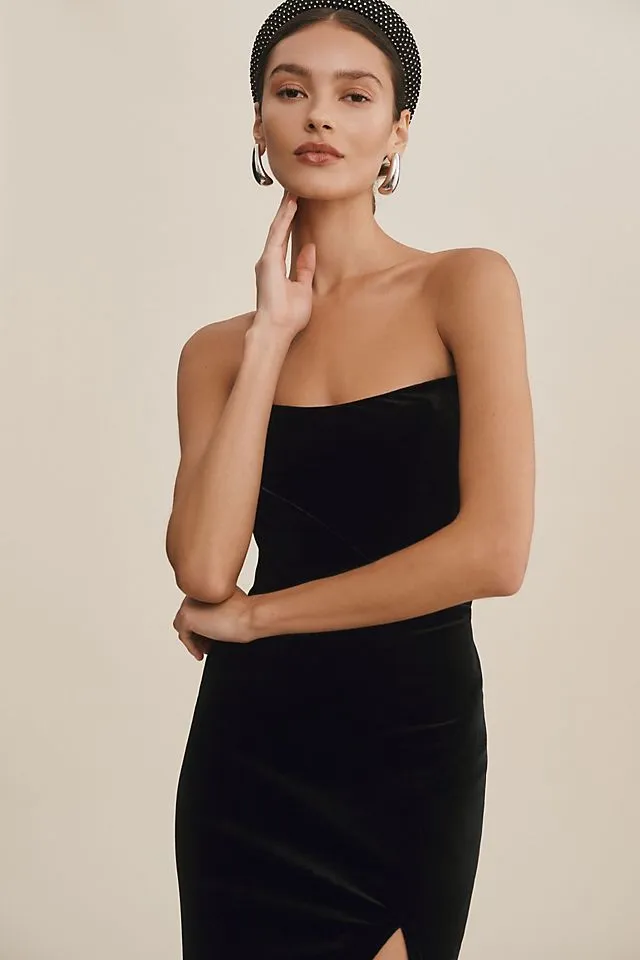 Jenny Yoo Cassandra Elastic Strapless Velvet Dress, Black