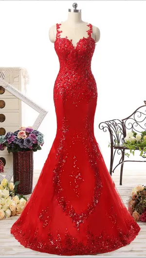 Long Sweetheart Tulle Mermaid vestido de festa Sequined Appliques Floor Length Evening Dresses