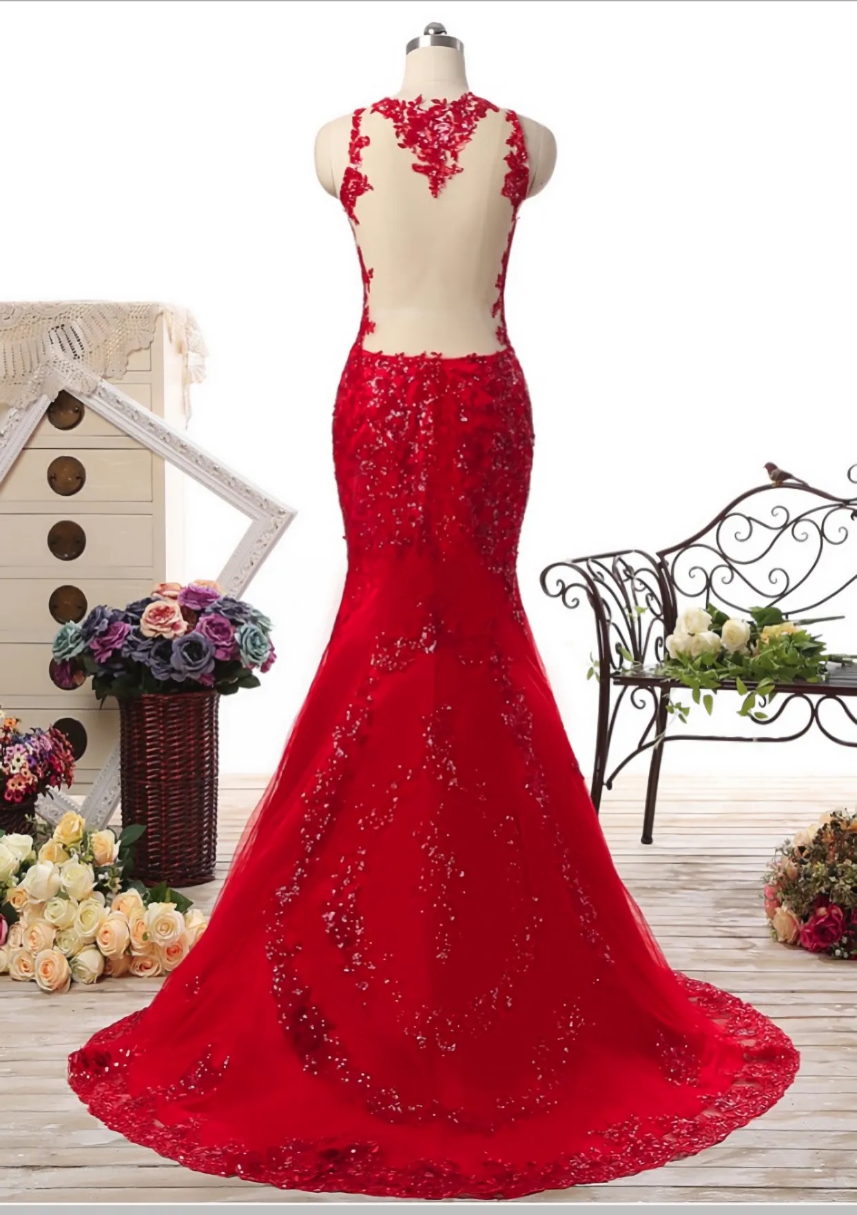 Long Sweetheart Tulle Mermaid vestido de festa Sequined Appliques Floor Length Evening Dresses