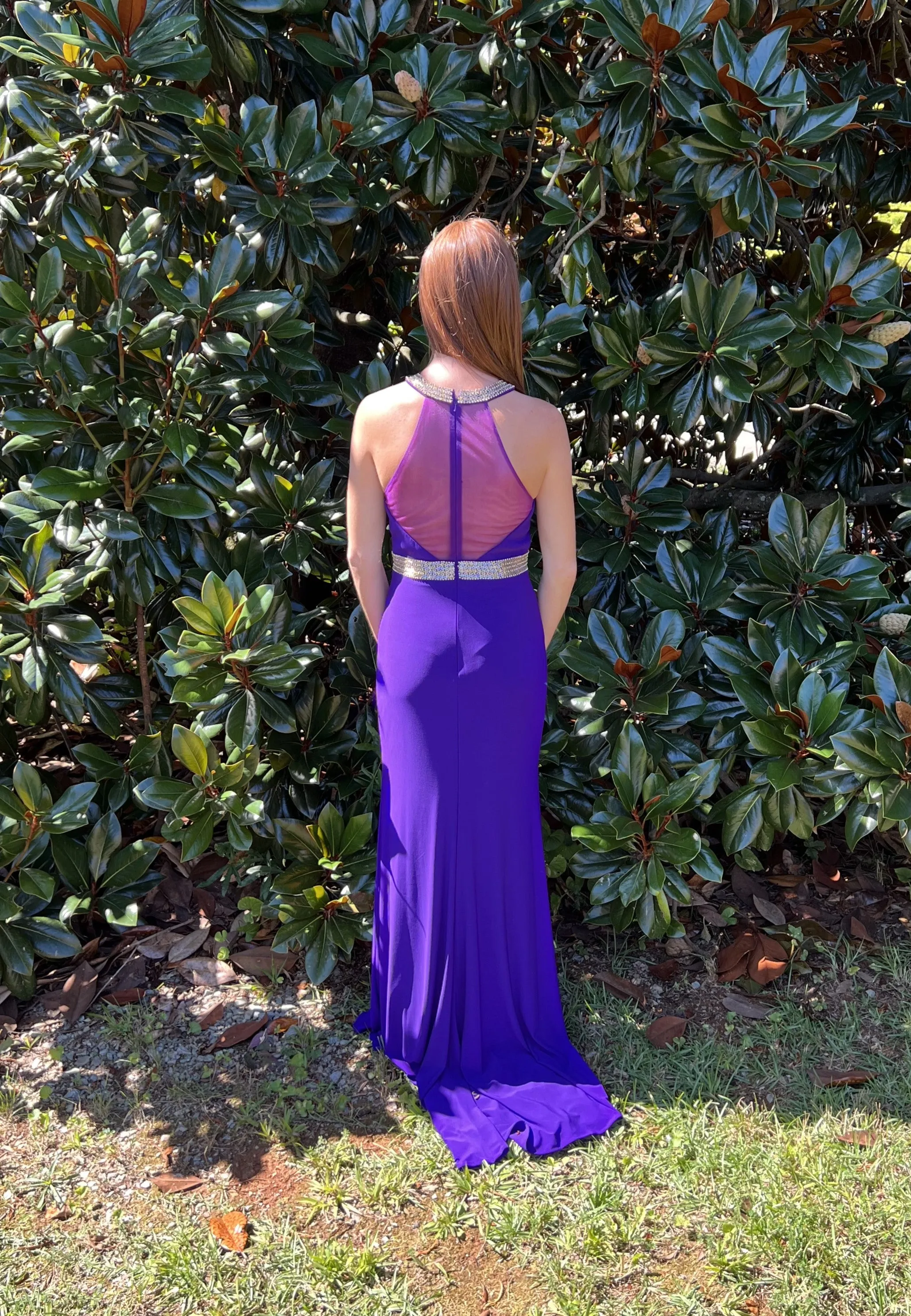 Lucci Lu 981037 Purple High Neck Jersey Fitted Dress - Size 4