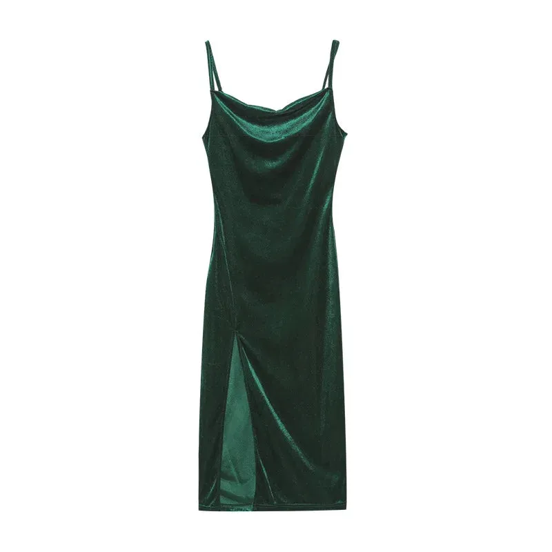 LVSANW 2024 Elegant Evening Gown For Women Summer Velvet Midi Bodycon Dress Women Sleeveless Off Shoulder Backless Party Club Dresses