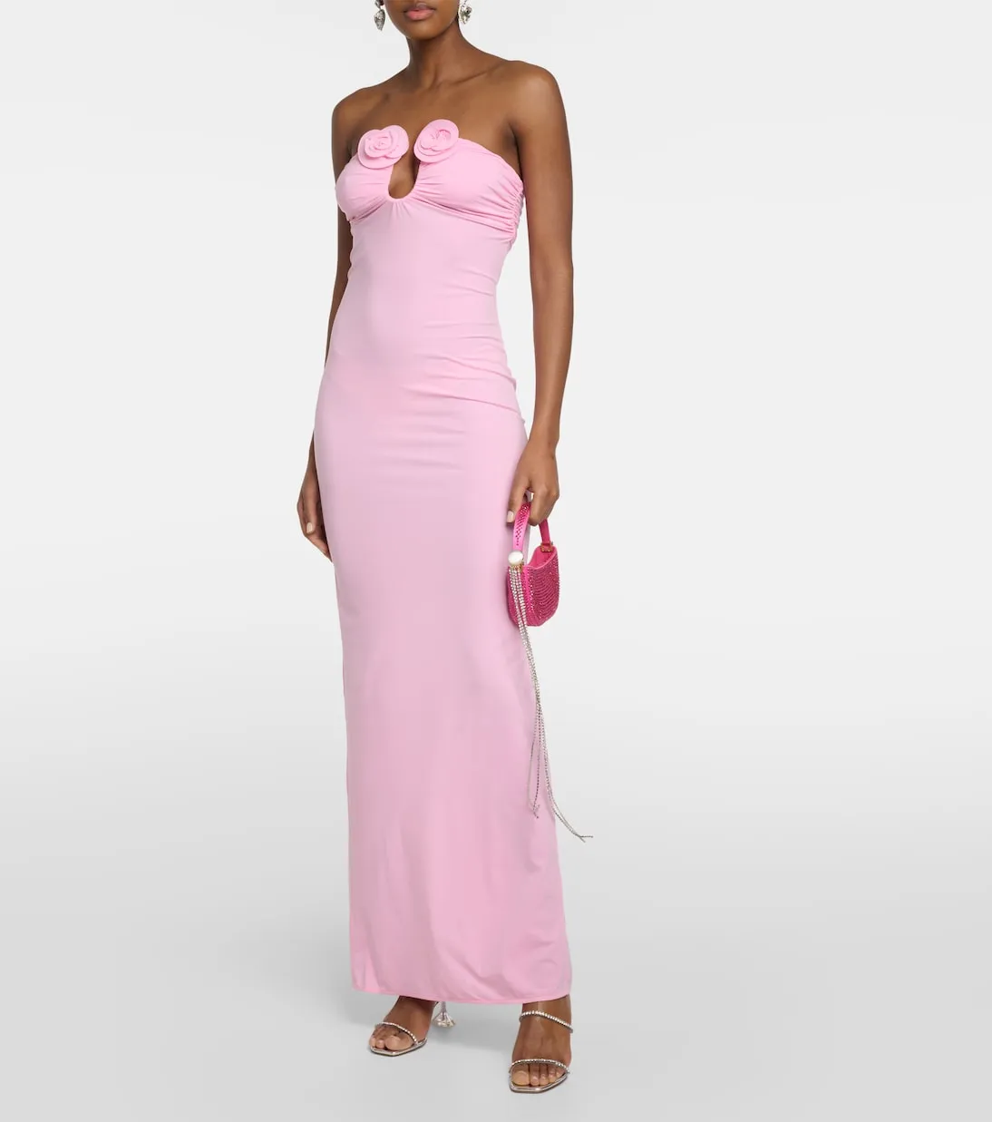Magda Butrym Strapless Maxi Dress with Floral Applique, Pink