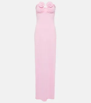 Magda Butrym Strapless Maxi Dress with Floral Applique, Pink