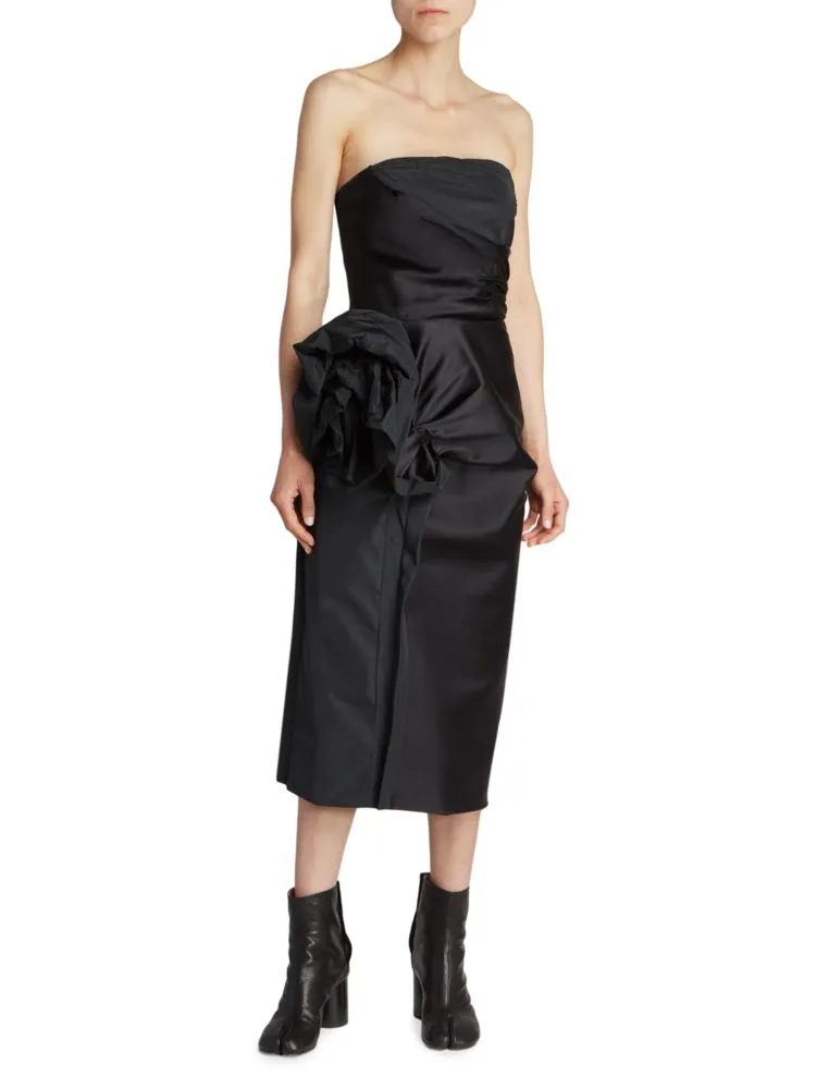 Maison Margiela satin strapless dress with ruffles, black