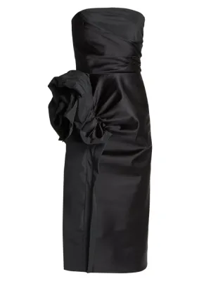 Maison Margiela satin strapless dress with ruffles, black
