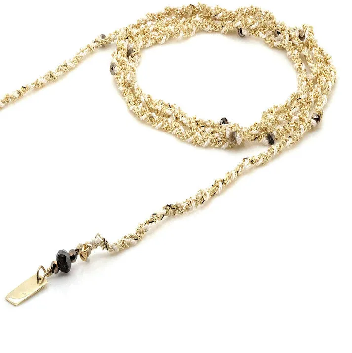 Marie Laure Chamorel Silk & Chain Wrap Bracelet Necklace -Gold/White