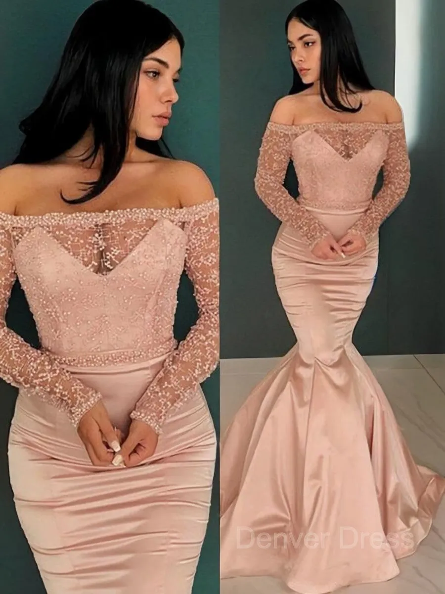 Mermaid Off-the-Shoulder Sweep Train Satin Evening Dresses