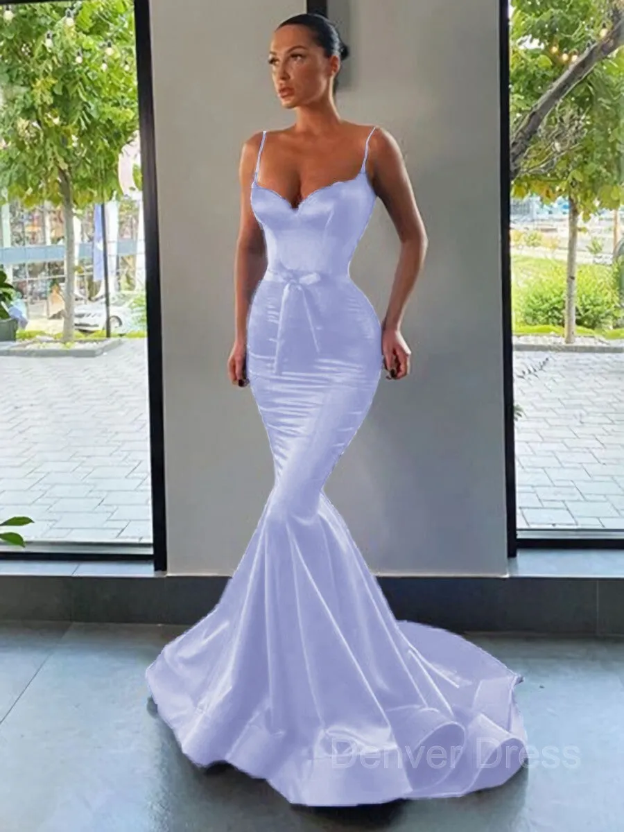Mermaid Sweetheart Sweep Train Silk like Satin Prom Dresses With Sash