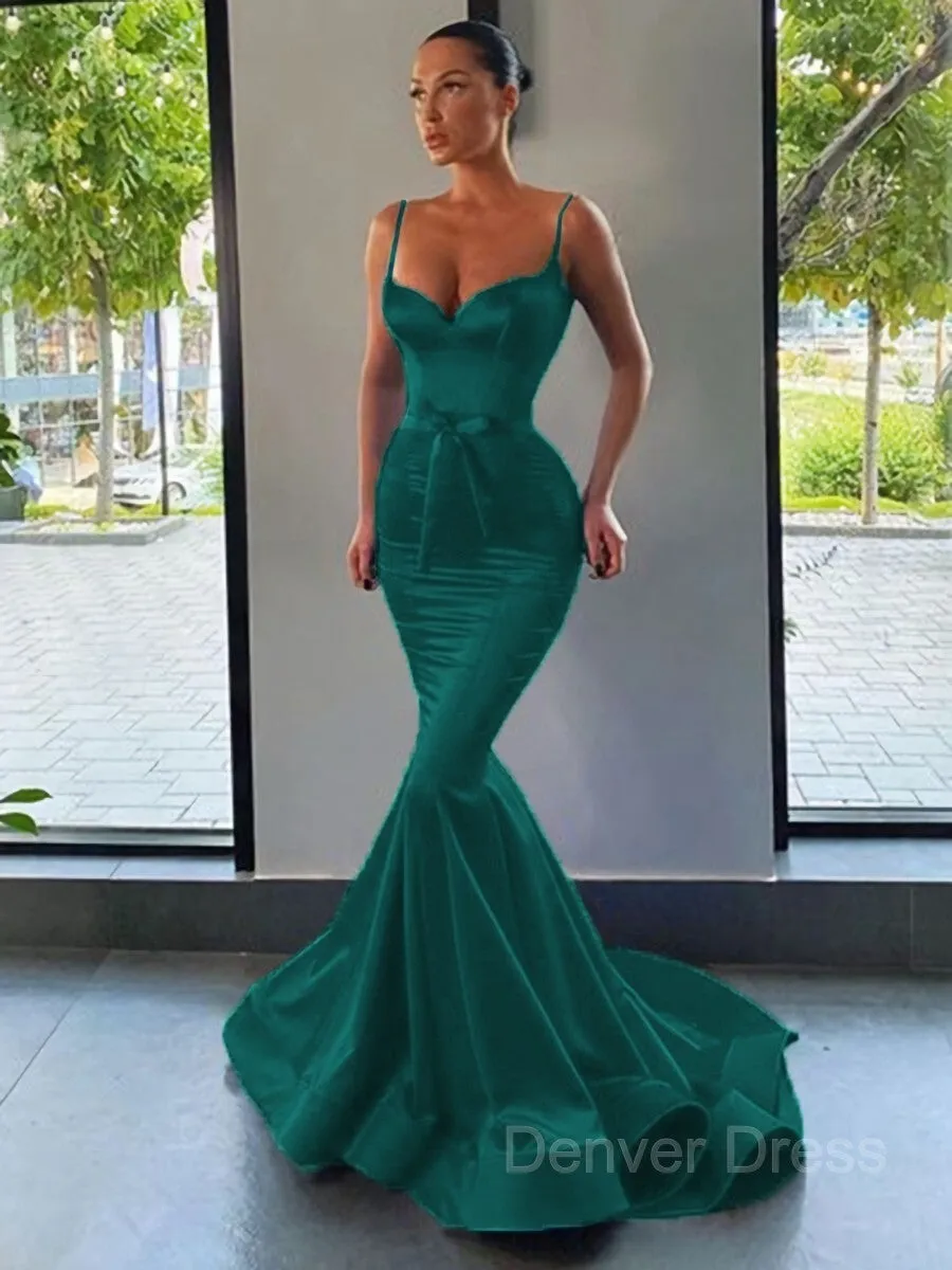 Mermaid Sweetheart Sweep Train Silk like Satin Prom Dresses With Sash