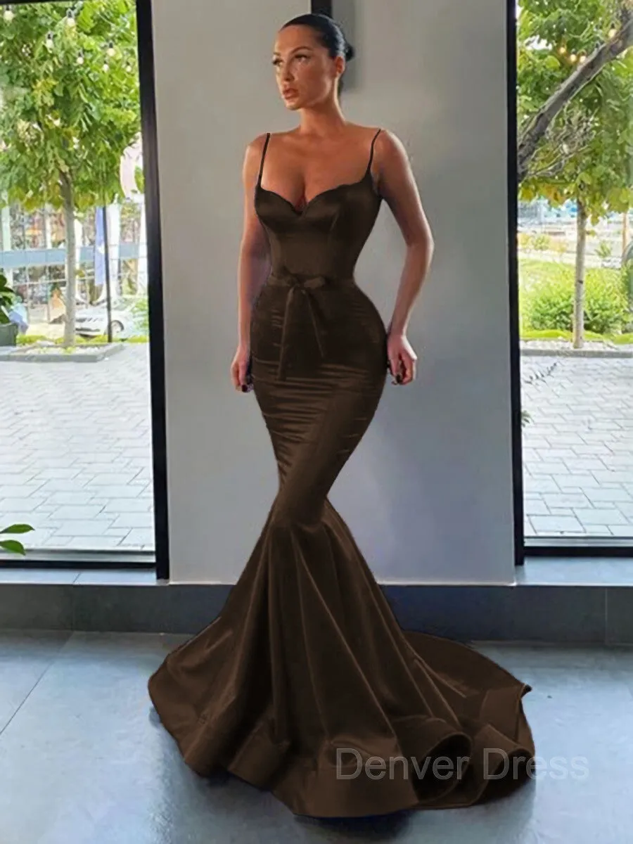 Mermaid Sweetheart Sweep Train Silk like Satin Prom Dresses With Sash