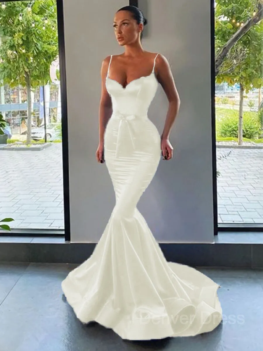 Mermaid Sweetheart Sweep Train Silk like Satin Prom Dresses With Sash